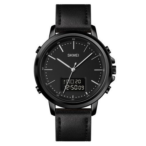 Skmei Mens Watch Minimal Analog Digital Watch With Alarm - Black
