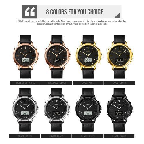 Skmei Mens Watch Minimal Analog Digital Watch With Alarm - Black