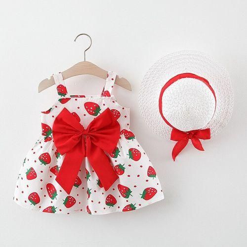 Baby Dress Strawberry Sleeveless Dress Party Dresses Send Hat