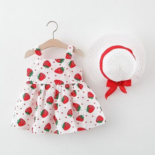 Baby Dress Strawberry Sleeveless Dress Party Dresses Send Hat