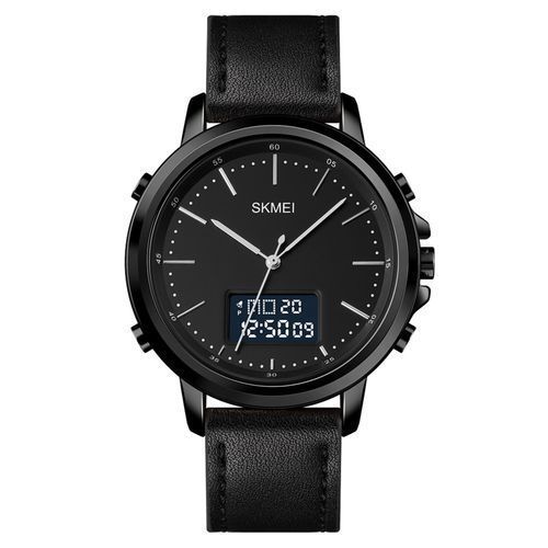 Skmei Mens Watch Minimal Analog Digital Watch With Alarm - Black