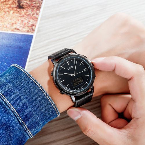 Skmei Mens Watch Minimal Analog Digital Watch With Alarm - Black