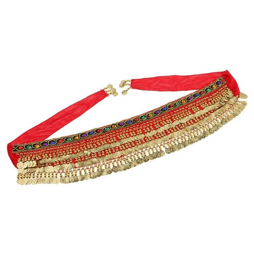 Belly Dance Waist Wrap Belt Gold Coins Tassel Costume Red