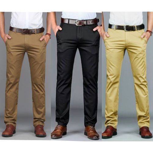 3 Pack Of Men's Stretcher Khaki Trousers - Coffee Brown,Black & Brown