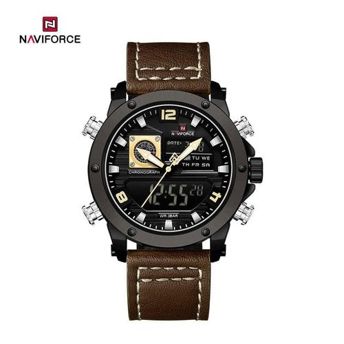 Naviforce Analog Leather Straps Men's Wrist Watch-Brown