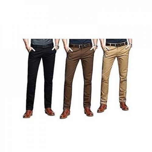 3 Pack of Men's Khaki Stretcher Trousers - Multi-color