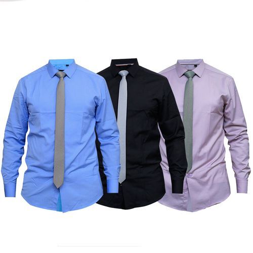 3 Mens Formal Shirts With Ties - Skyblue, Black, Purple