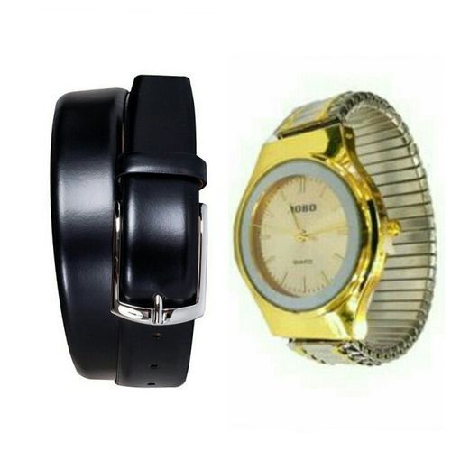 Robo Shinny Belt & Stainless Digital Watch- Black,Golden.