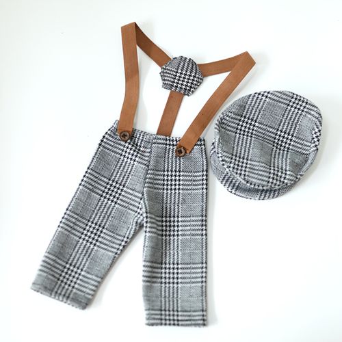 Newborn Clothes Boy Romper Hat Suits Set With Suspenders