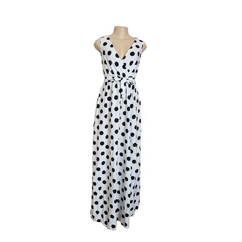 Polka dot slit dress - White,Black