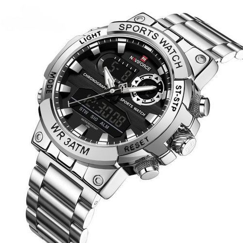 Naviforce Stainless Steel Waterproof Mens Watch - Silver,Black