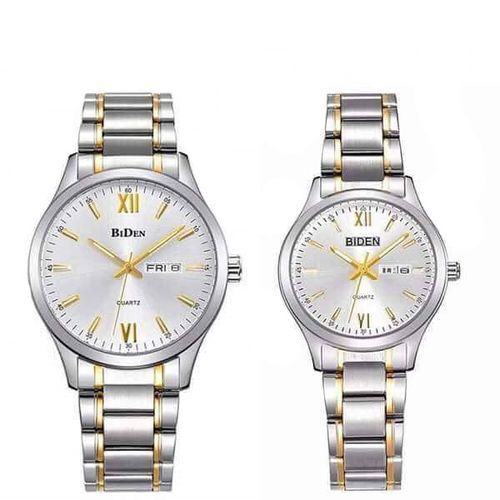 Biden 1 Pair Of Couple Wrist Watch Casual Round Dial Watchband - Silver