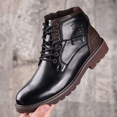 Leather Men’s Boots British Retro Lace Up Boots Big Size 38-48 Black
