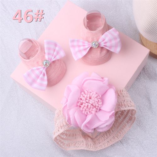 2 PcsSet Baby Girl Headband Socks Lace Pearl Bows Newborn
