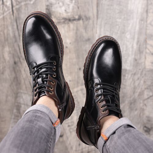 Leather Men’s Boots British Retro Lace Up Boots Big Size 38-48 Black