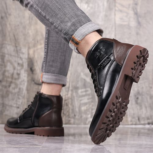 Leather Men’s Boots British Retro Lace Up Boots Big Size 38-48 Black