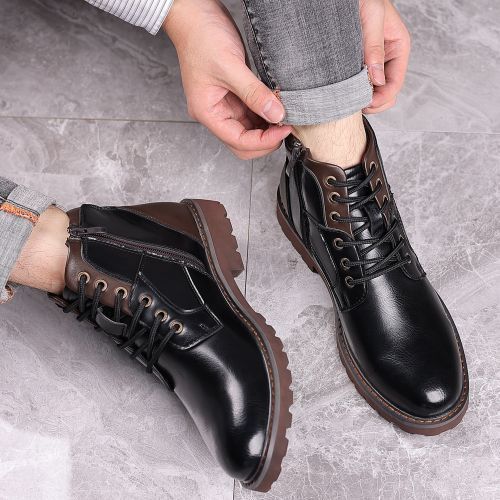 Leather Men’s Boots British Retro Lace Up Boots Big Size 38-48 Black