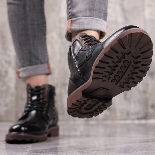 Leather Men’s Boots British Retro Lace Up Boots Big Size 38-48 Black