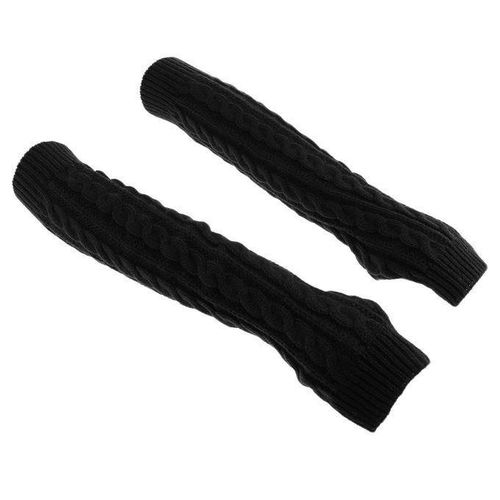 Women Winter Knit Long Fingerless  Thumbhole Arm Warmer Black