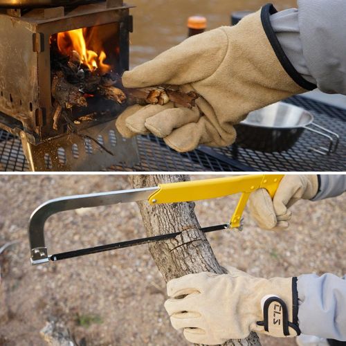 Camping Gloves Cowhide Leather Gloves Heat/Fire Resistant Mittens Outdoor Warm Gloves For BBQ Oven Fireplace NO5115