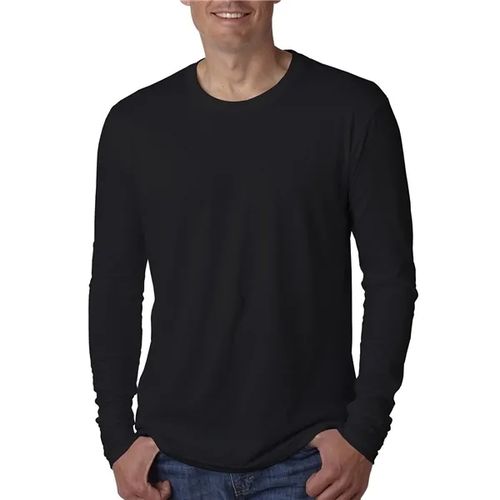Black Round Neck - Long Sleeve Cotton T-Shirt