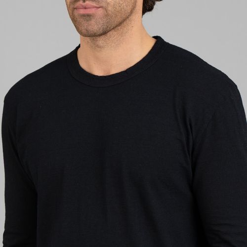Black Round Neck - Long Sleeve Cotton T-Shirt