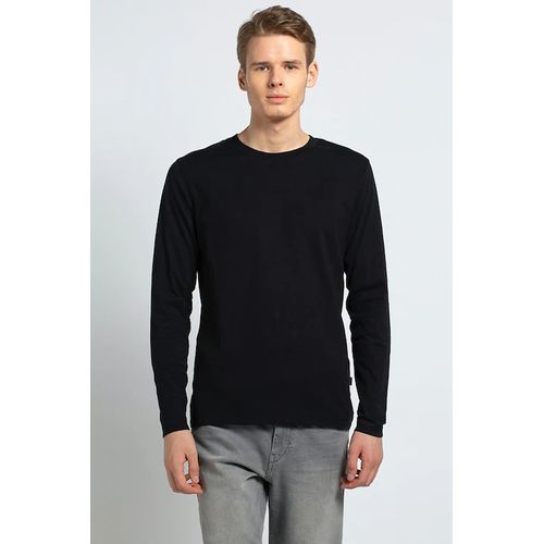 Black Round Neck - Long Sleeve Cotton T-Shirt