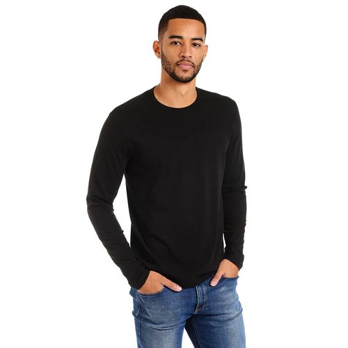 Black Round Neck - Long Sleeve Cotton T-Shirt
