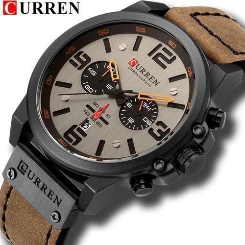 Curren  Men's Retro Leather Wrist Watch Waterproof Watch- Brown