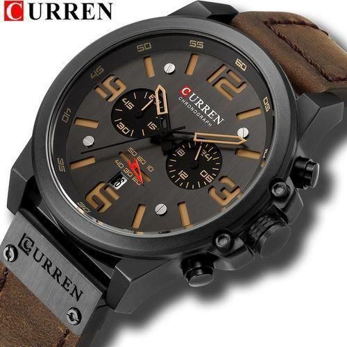 Curren  Men's Retro Leather Wrist Watch Waterproof Watch- Brown