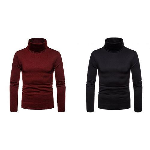 2Pack Men's Long Sleeve Turtle Neck T-shirts - Maroon, Black