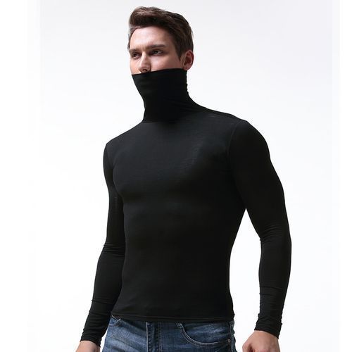 2Pack Men's Long Sleeve Turtle Neck T-shirts - Maroon, Black