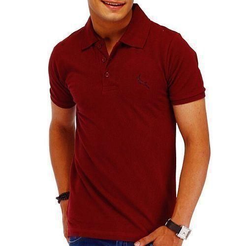 Short Sleeve Plain Collar T-Shirt - Maroon