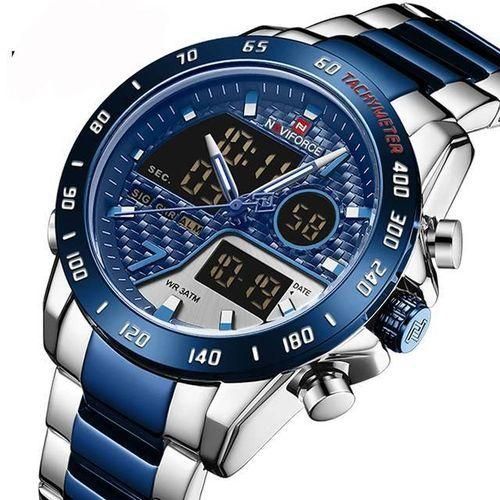 Naviforce Water Resistant Analog And Digital Mens Watch- Silver,Blue