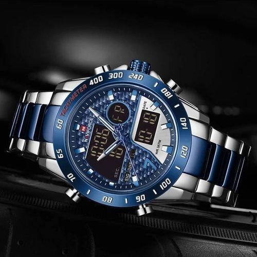 Naviforce Water Resistant Analog And Digital Mens Watch- Silver,Blue