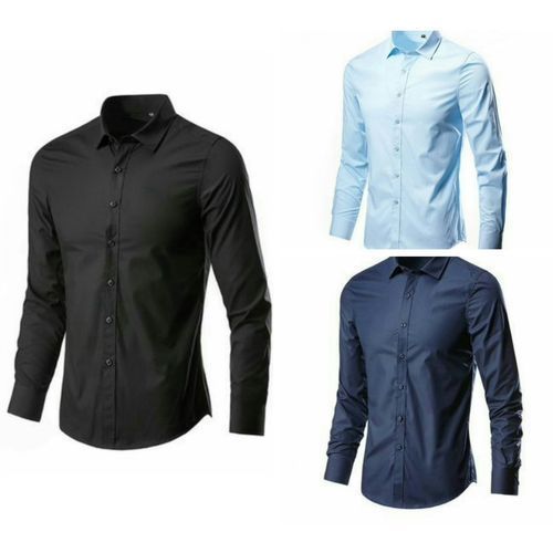 Pack Of 3 Men's Formal Shirts - Navy Blue, Sky Blue, Black