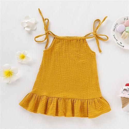 Baby Girls Sling Dress Ruffle Hem Sundress Yellow
