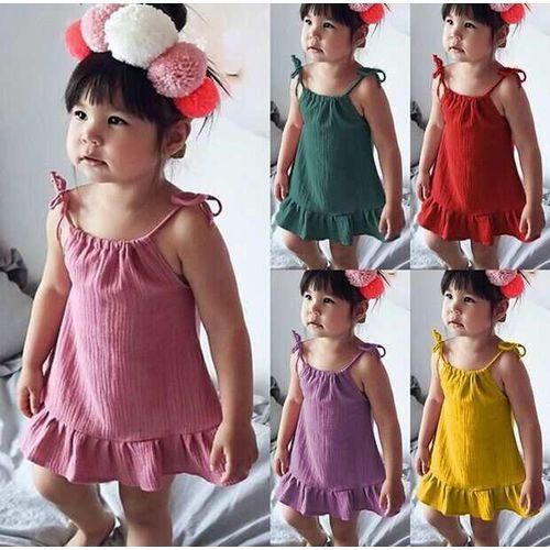 Baby Girls Sling Dress Ruffle Hem Sundress Yellow