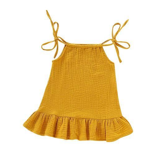 Baby Girls Sling Dress Ruffle Hem Sundress Yellow