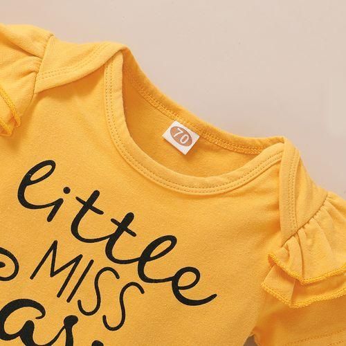 Newborn Baby Girls Outfit Letter Print Short Sleeve Bodysuit  Yellow Floral Shorts  Headband