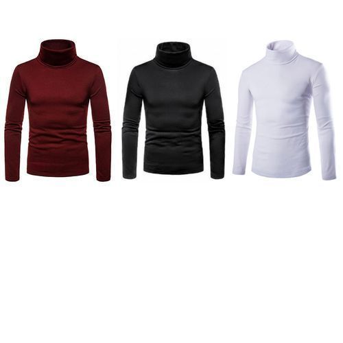3Pack Men's Long Sleeve Turtle Neck T-shirts - White, Black Color May Vary