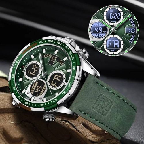 Naviforce Leather Strapped Office And Casual Water Proof Watch - Green