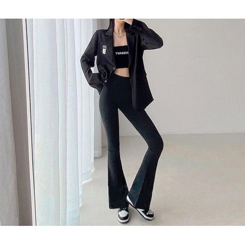 Yoga bell bottom slightly flared shark women's high waisted tight fitting compression long pants,