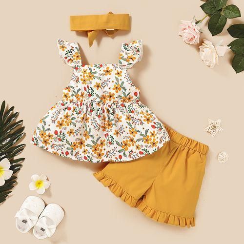 Toddler Baby Girls Outfit Yellow Floral Bow Tank Tops  Shorts  Headband