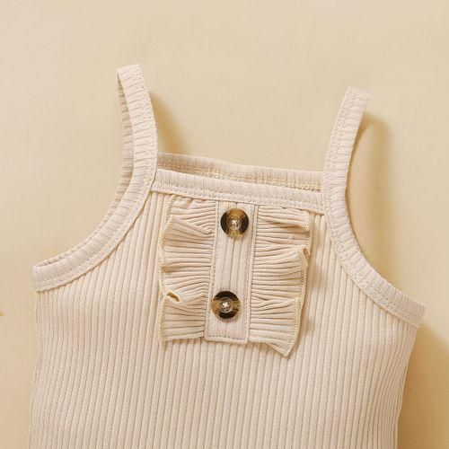 Newborn Baby Girls Costumes Set Solid Color Ribbed Tank Tops  Floral Skirt Beige