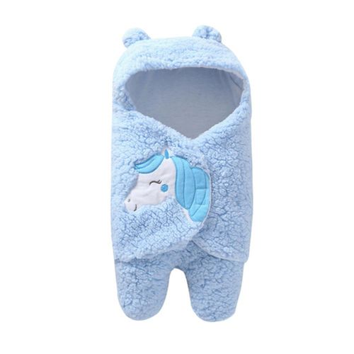 Newborn Warm Swaddle Blanket Soft Windproof Cartoon Embroidery Baby Quilt New,Light Blue NO5235
