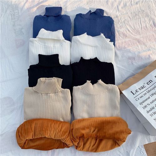 Girls Sweater Shirt Thick Plus Long-sleeved Knit Sweater - White