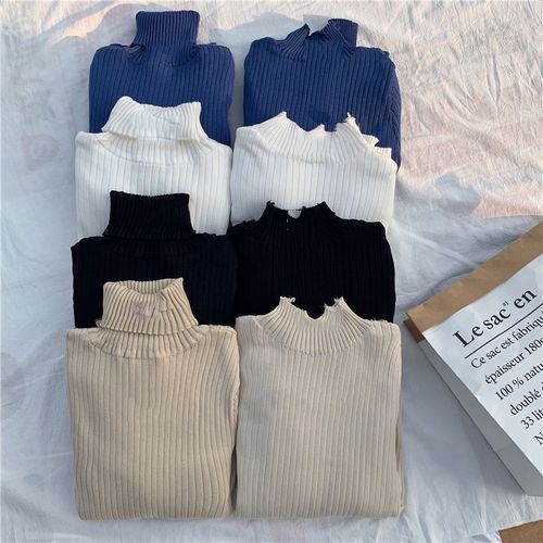 Girls Sweater Shirt Thick Plus Long-sleeved Knit Sweater - White