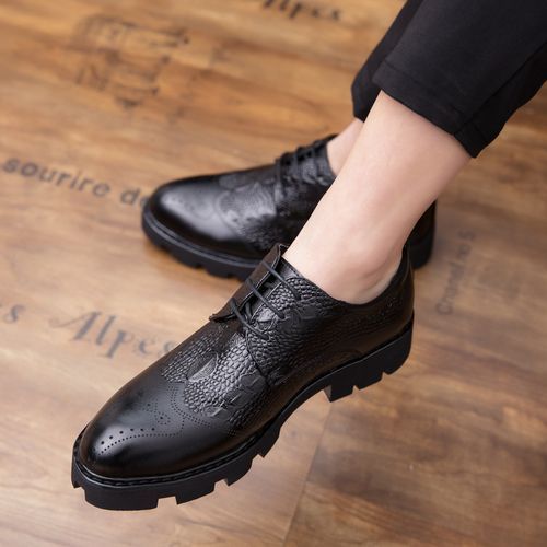 Male Shoes Vintage Men Leather Shoes Pointed Business Shoes Office Dress Shoes Black