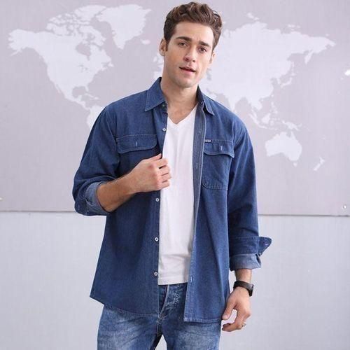 Mens Long Sleeve Denim Casual Jeans Shirts